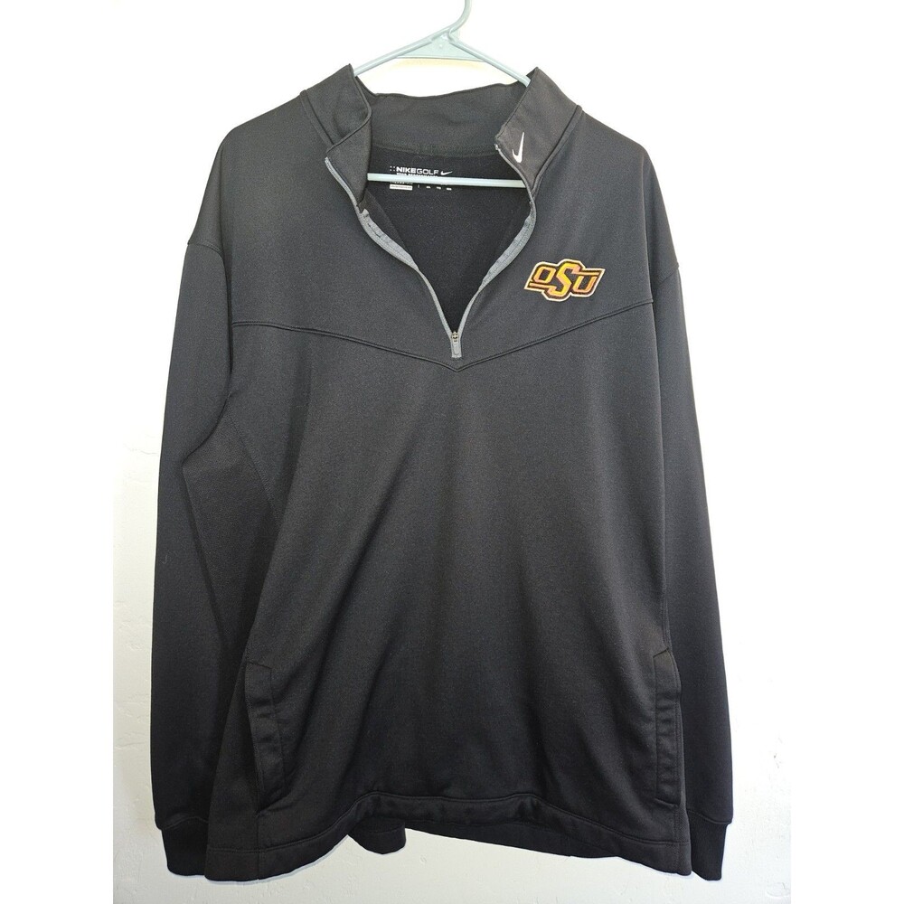 Nike Golf Men's Therma-Fit Fleece Black OkState 1/4 Zip, XXL